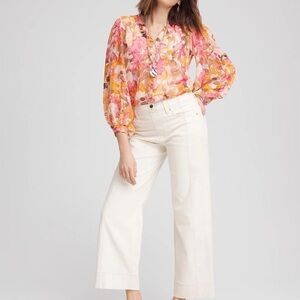 CHICO’S WOMEN’S PULL ON WIDE-LEG CROPPED JEANS BEIGE SIZE: MEDIUM